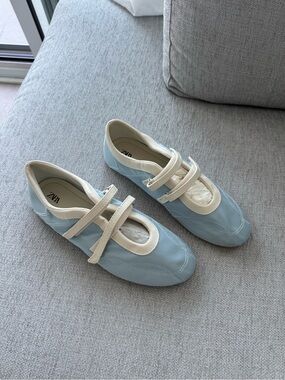ZARA Light Blue and Cream Mary Jane Sneakers